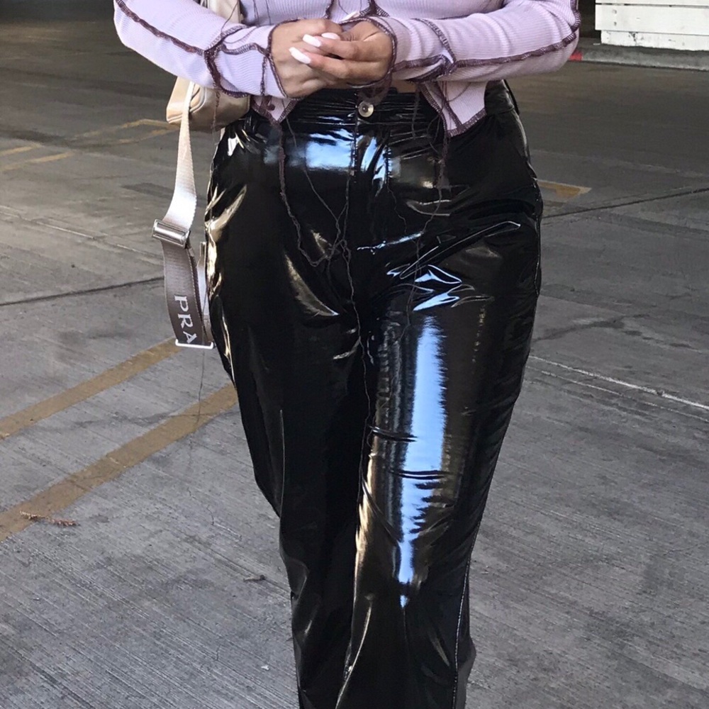 Boohoo high waisted vinyl pants